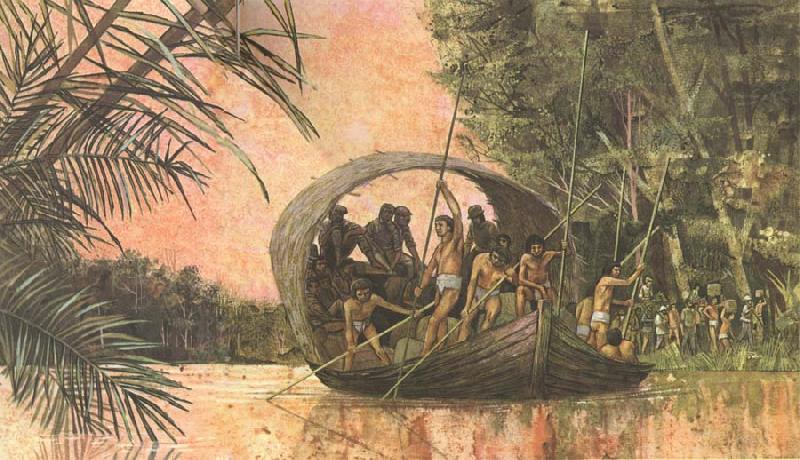 unknow artist In order to kunna attend to underline prompt pa its expedition tvars over Sydamerika barley Gonzalo and his husband a river in Amazon jungle china oil painting image